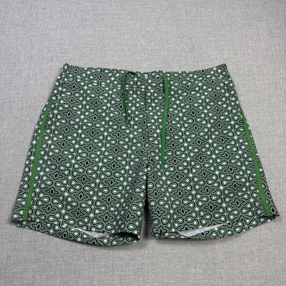 Fair Harbor Swim Trunks Shorts Mens 34 Green Geometric Lined Drawstring Pockets
